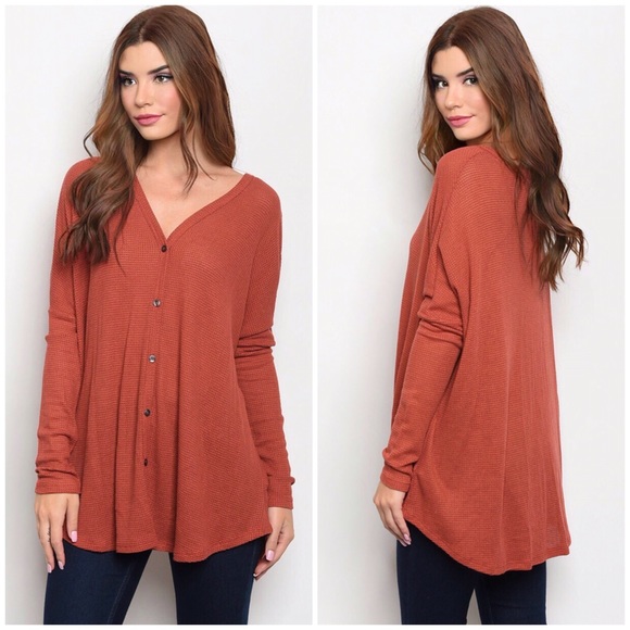 ❄️RUST WAFFLE BUTTON DOWN TOP - Picture 3 of 7